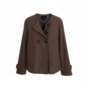 Mossimo Wool Blend Double Breasted Collarless Peacoat Jacket Brown Size Large